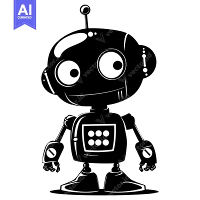 Aset desain premium: Cartoon Robot with Big Eyes and Antenna