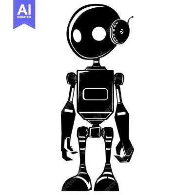 Premium design asset: A Black and White Cartoon Robot With a Large Head and a Small Body