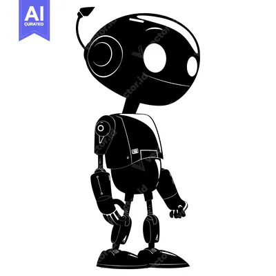 Aset premium populer: Black and White Silhouette of a Cartoon Robot