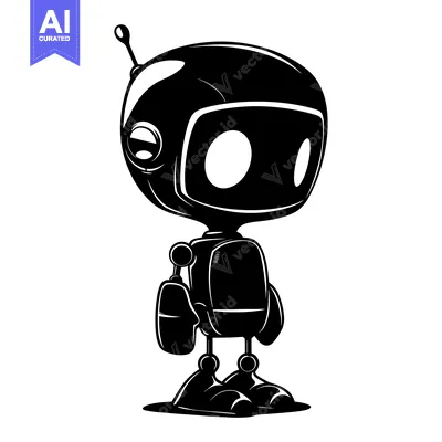 Premium design asset: Black and White Silhouette of a Cartoon Robot