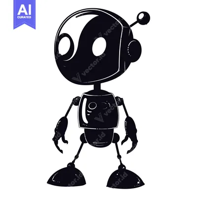 Aset desain premium: A Black and White Silhouette of a Cartoon Robot