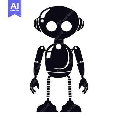 Aset premium populer: Black and White Silhouette of a Cartoon Robot
