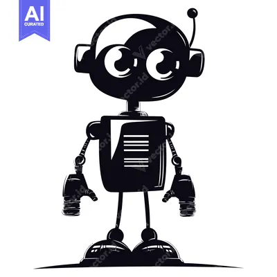 Aset premium populer: A Black and White Silhouette of a Cartoon Robot