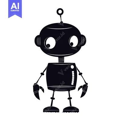 Premium design asset: Black and White Silhouette of a Cartoon Robot
