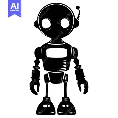 Aset desain premium: A Black and White Silhouette of a Cartoon Robot