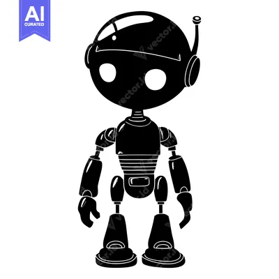 A Black and White Cartoon Illustration of a Simple Robot