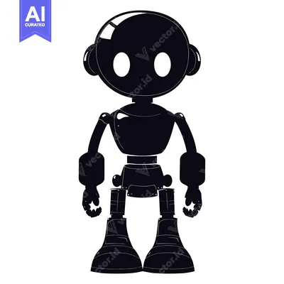 Aset premium populer: A Black and White Silhouette Illustration of a Robot