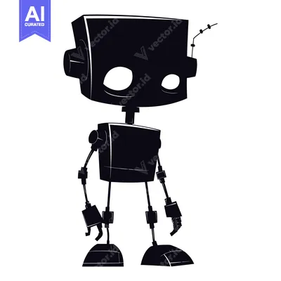 Premium design asset: Black and White Silhouette of a Cartoon Robot