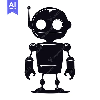Popular premium asset: Black and White Silhouette of a Cartoon Robot