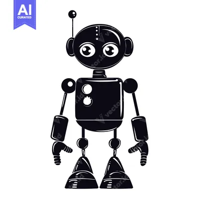 Aset premium populer: Black and White Illustration of a Standing Robot