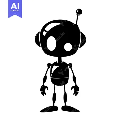 Aset desain premium: Black and White Cartoon Robot Illustration