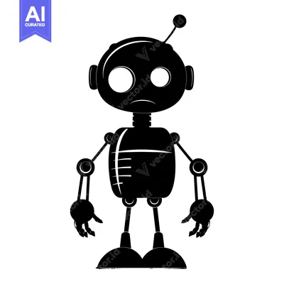 Aset desain premium: Black and White Silhouette of a Cartoon Robot