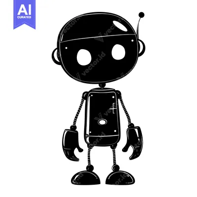 Premium design asset: Black and White Cartoon Silhouette of a Robot with Antenna