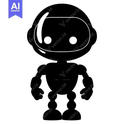 Black and White Silhouette of a Cartoon Robot