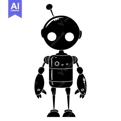 Aset desain premium: Silhouette of a cartoon robot with large eyes and a round head