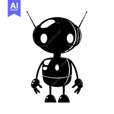 Aset desain premium: A Silhouette of a Cartoon Robot with Antennas