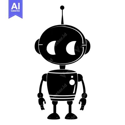 Aset desain premium: Silhouette of a Cartoon Robot with an Antenna