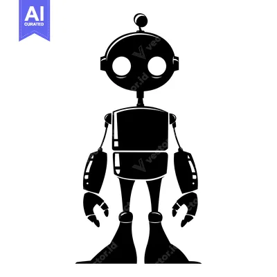 Popular premium asset: Black and White Silhouette of a Cartoon Robot