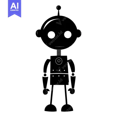 Aset premium populer: Black and white silhouette of a cartoon robot