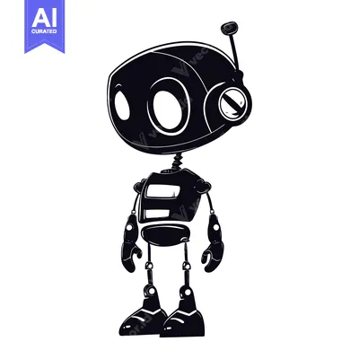 Aset desain premium: Black and White Silhouette of a Cartoon Robot