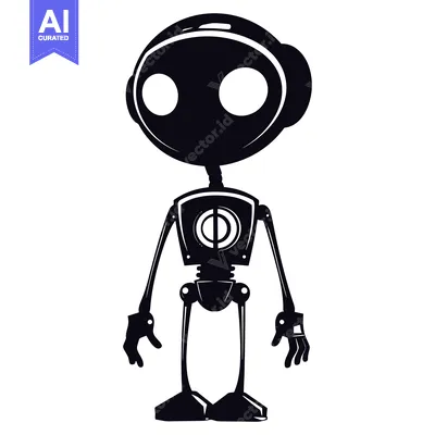 Aset premium populer: A Black and White Silhouette of a Cartoon Robot