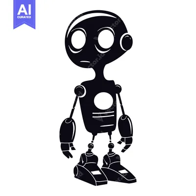 Popular premium asset: Black and White Cartoon Silhouette of a Robot