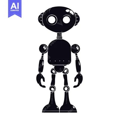 Aset desain premium: A Black and White Silhouette of a Robot with Big Eyes
