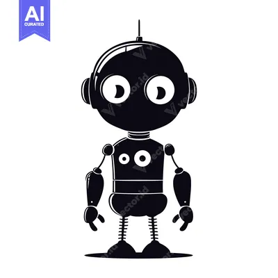 Aset premium populer: Silhouette of a Cartoon Robot with Big Eyes and Antenna