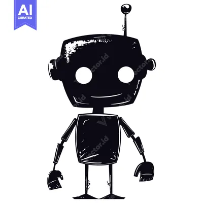 Aset premium populer: A Black and White Illustration of a Robot with a Smile