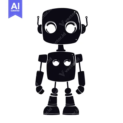 Aset desain premium: Silhouette of a Cartoon Robot with Large Eyes