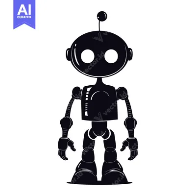 Aset desain premium: Black and White Silhouette of a Cartoon Robot with an Antenna