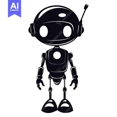 Aset desain premium: Black and White Illustration of a Cartoon Robot