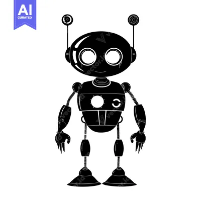 Black and White Silhouette of a Cartoon Robot