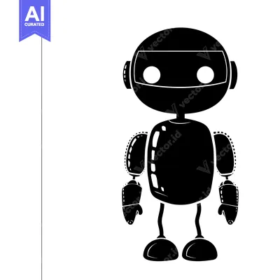 Aset premium populer: Black and White Cartoon Robot Silhouette