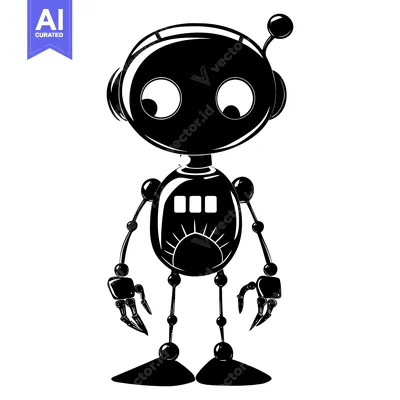 Popular premium asset: Black and White Cartoon Robot with Big Eyes