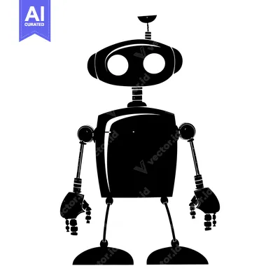 Aset desain premium: Black and White Silhouette of a Cartoon Robot