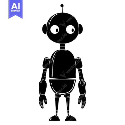 Black and White Silhouette Illustration of a Cartoon Robot