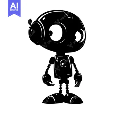 Aset premium populer: Black and White Silhouette of a Cartoon Robot