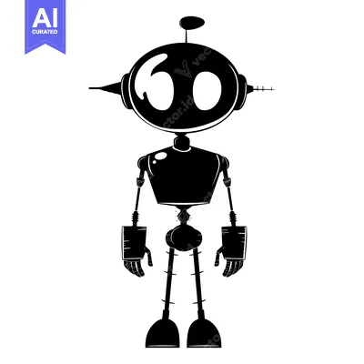 Aset desain premium: Black and White Silhouette of a Cartoon Robot