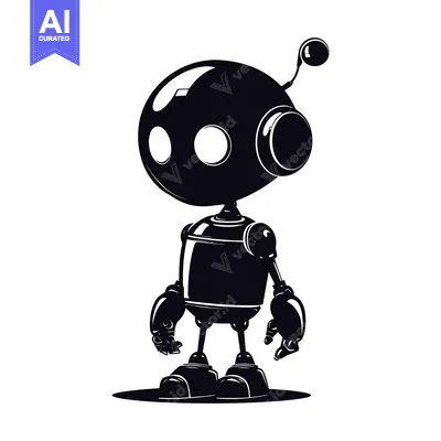 Aset desain premium: A Cartoon Robot with a Large Head and Rounded Features