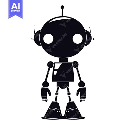 Aset premium populer: Black and White Silhouette of a Cartoon Robot