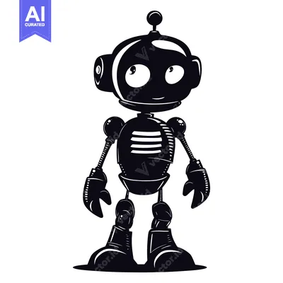 Aset premium populer: Black and White Cartoon Robot Character