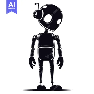 Aset premium populer: Black and White Silhouette of a Cartoon Robot with One Antenna