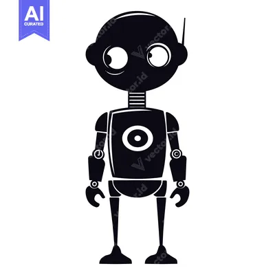 Aset premium populer: Black and white cartoon robot with large eyes and a single antenna