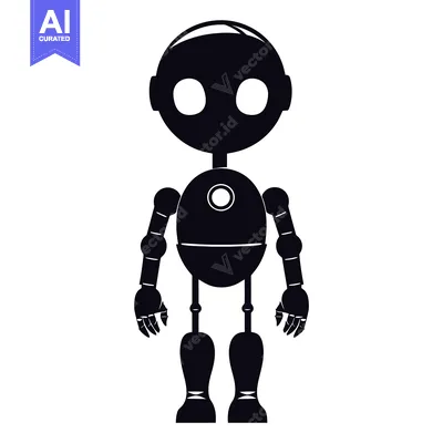 Premium design asset: Silhouette of a Cartoon Robot with White Eyes