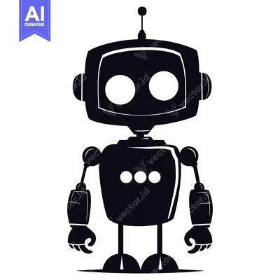 Aset premium populer: Silhouette of a Cartoon Robot with Antenna, Rounded Features, and Thre