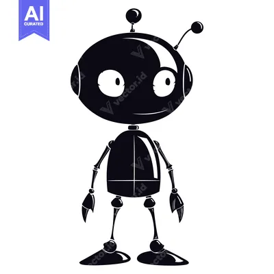 Aset premium populer: Black and White Cartoon Silhouette of a Robot