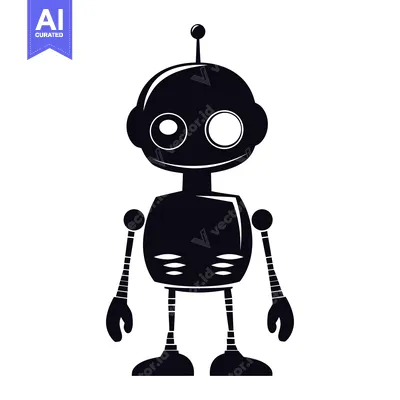 Premium design asset: Silhouette of a cartoon robot with a single antenna and two eyes
