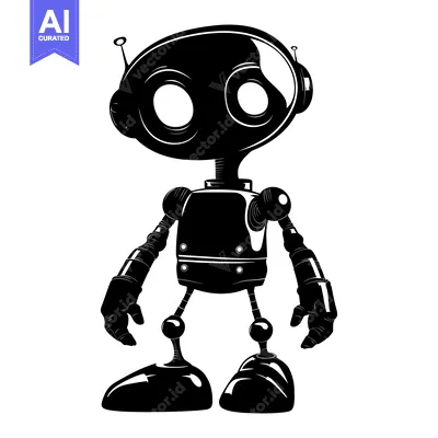 Popular premium asset: Black and White Cartoon Silhouette of a Robot