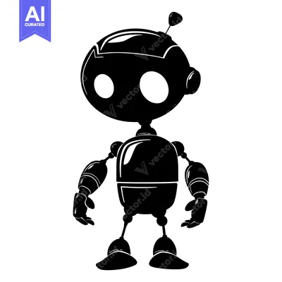 Aset premium populer: Black and White Silhouette of a Cartoon Robot with Antenna